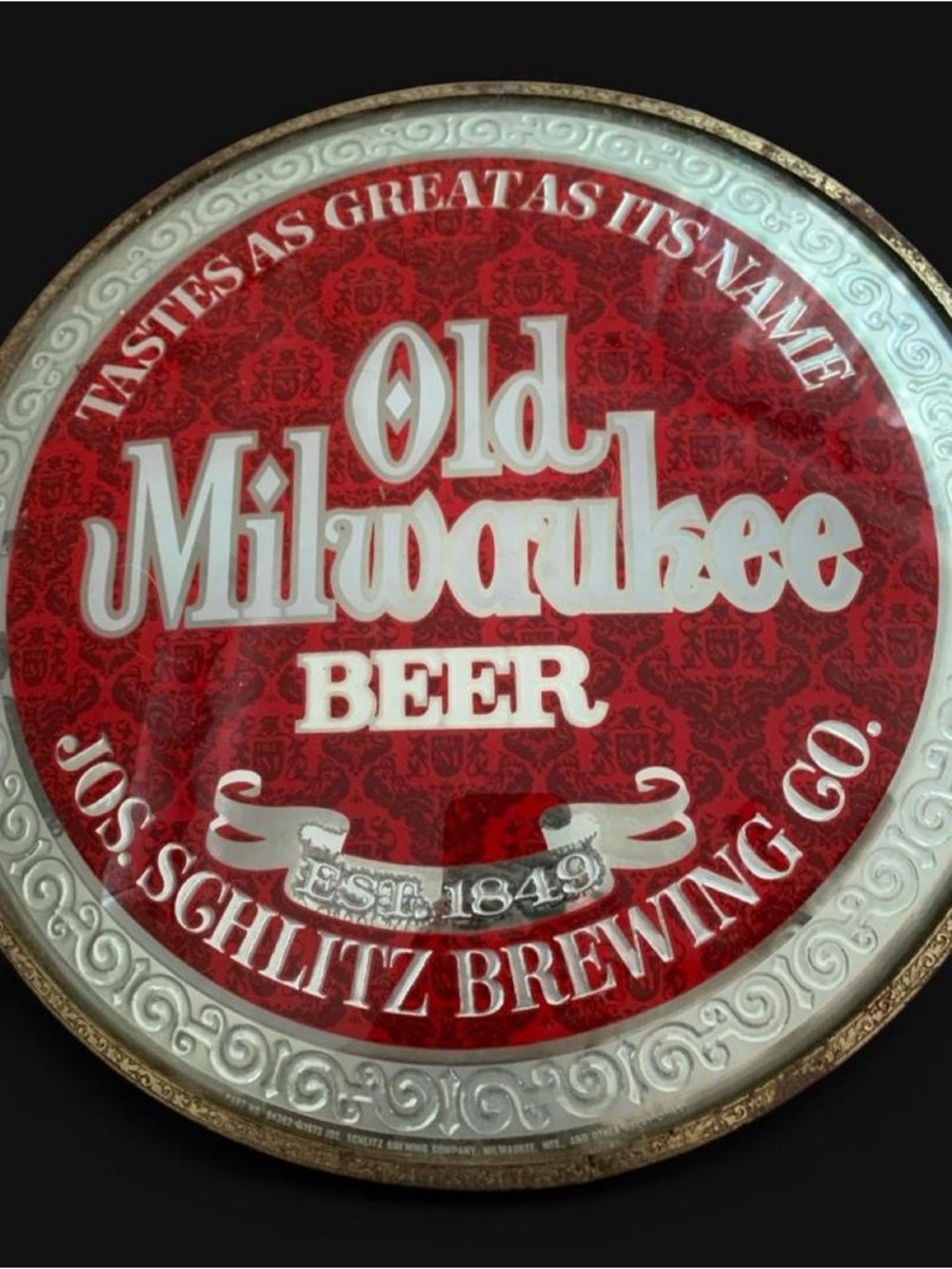 Vintage 1973 Old Milwaukee Beer Bubble Glass Sign Reverse Paint Jos Schlitz